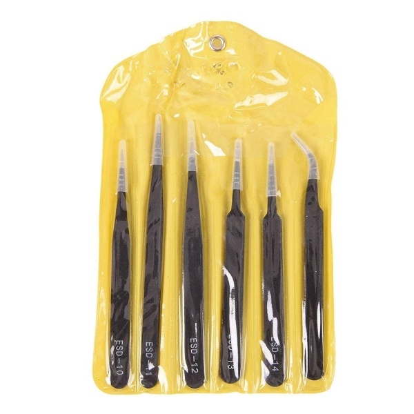 6-Piece Anti-Static Tweezer Set for Electronics Repair, Soldering, Crafting & Jewelry | Precision Stainless Steel Tweezers | ESD Safe Tools for Professionals & DIY 6-Piece Anti-Static Tweezer Set for Electronics Repair, Soldering, Crafting & Jewelry | Precision Stainless Steel Tweezers | ESD Safe Tools for Professionals & DIY