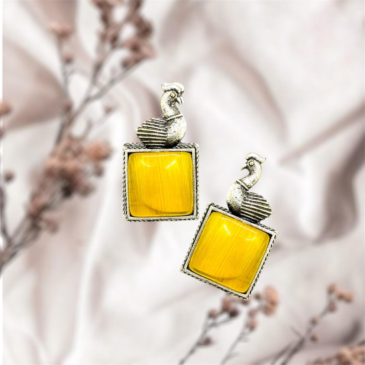 Silver plated Brass Earrings (Yellow) #15