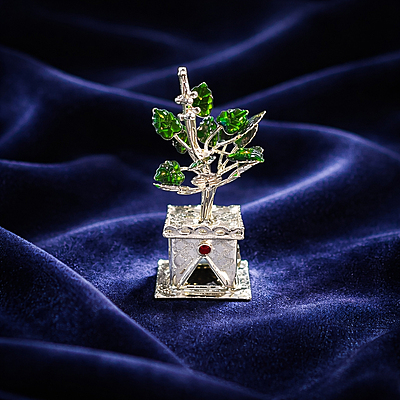 Sterling Silver Tulsi Plant with Gift Box | Silver Tulsi Kyara Showpiece for Housewarming