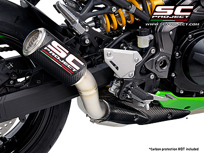 SC-Project CR-T Carbon Fibre Exhaust with Stoneguard Grid (WITHOUT Carbon Fibre Heat Protection) for Kawasaki Z900 2020-2024