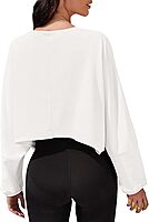 Womens Cotton Long Ballon Sleeve Tank Tops | Cropped Crew Neck Loose Fit Casual Workout Shirts | Boxy Fit Full Sleeve Crop Top for Girls/Teens
