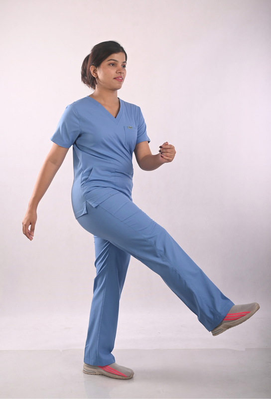 Ksvi Antibacterial Female V-Neck (Ceil Blue) Scrub Shirt Pant