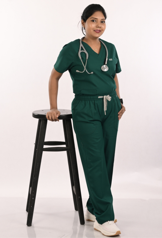Ksvi Antibacterial Female V-Neck (Forest Green) Scrub Shirt Pant