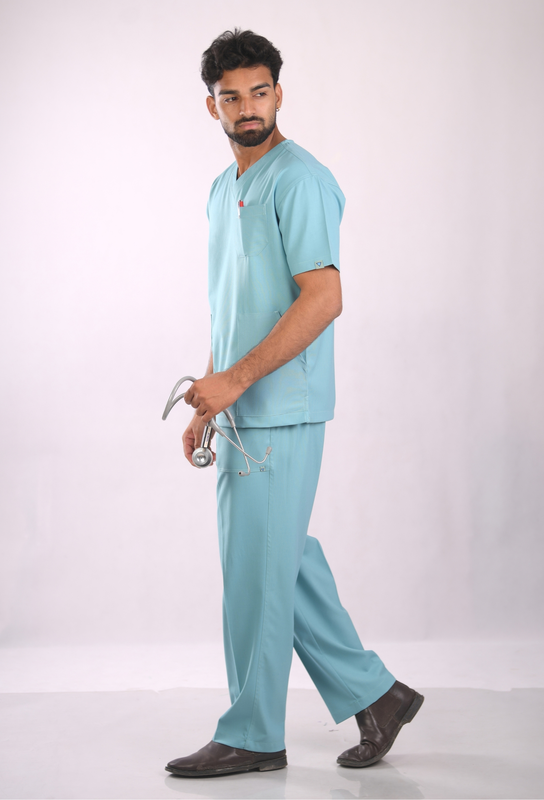 Ksvi Antibacterial Male V-Neck 2 Way Strech Scrub Shirt Pant (Eucalyptus)