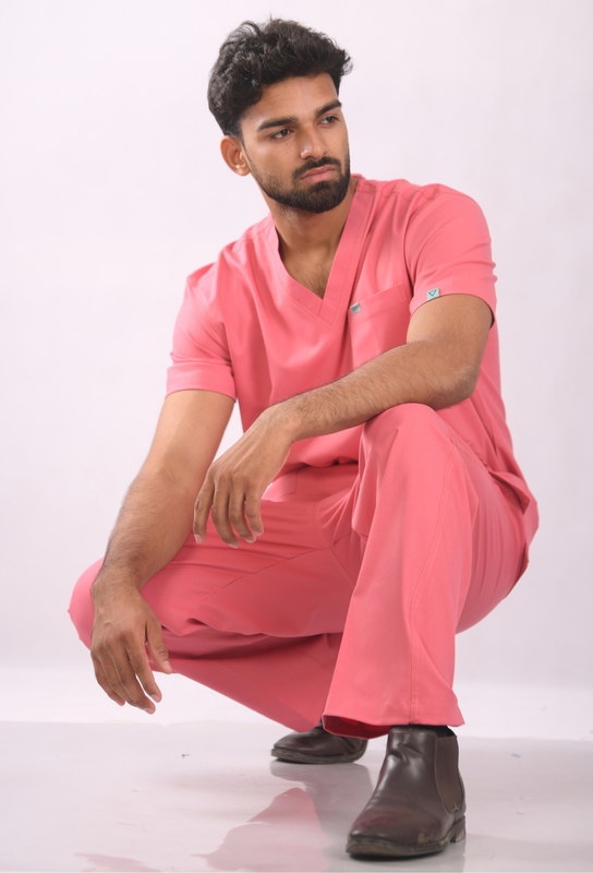 Ksvi Antibacterial Male V-Neck 2 Way Strech Scrub Shirt Pant (Mauve)