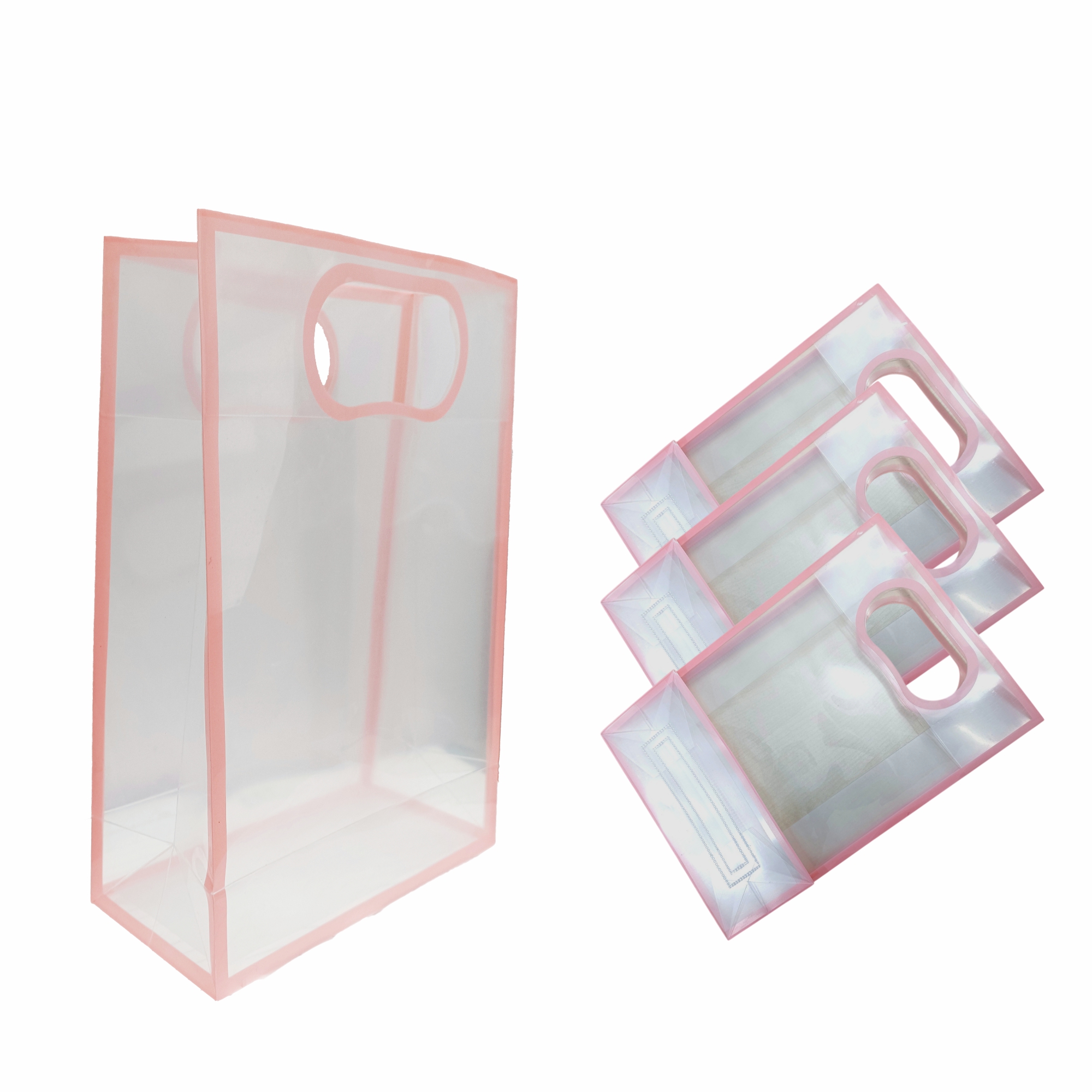 6 Pcs Transparent Goodie Bags – Clear Gift Bags for Valentine Wedding Return Gifts Birthday Party Festivals Events Small Hamper Bags Pink Shopping Bags