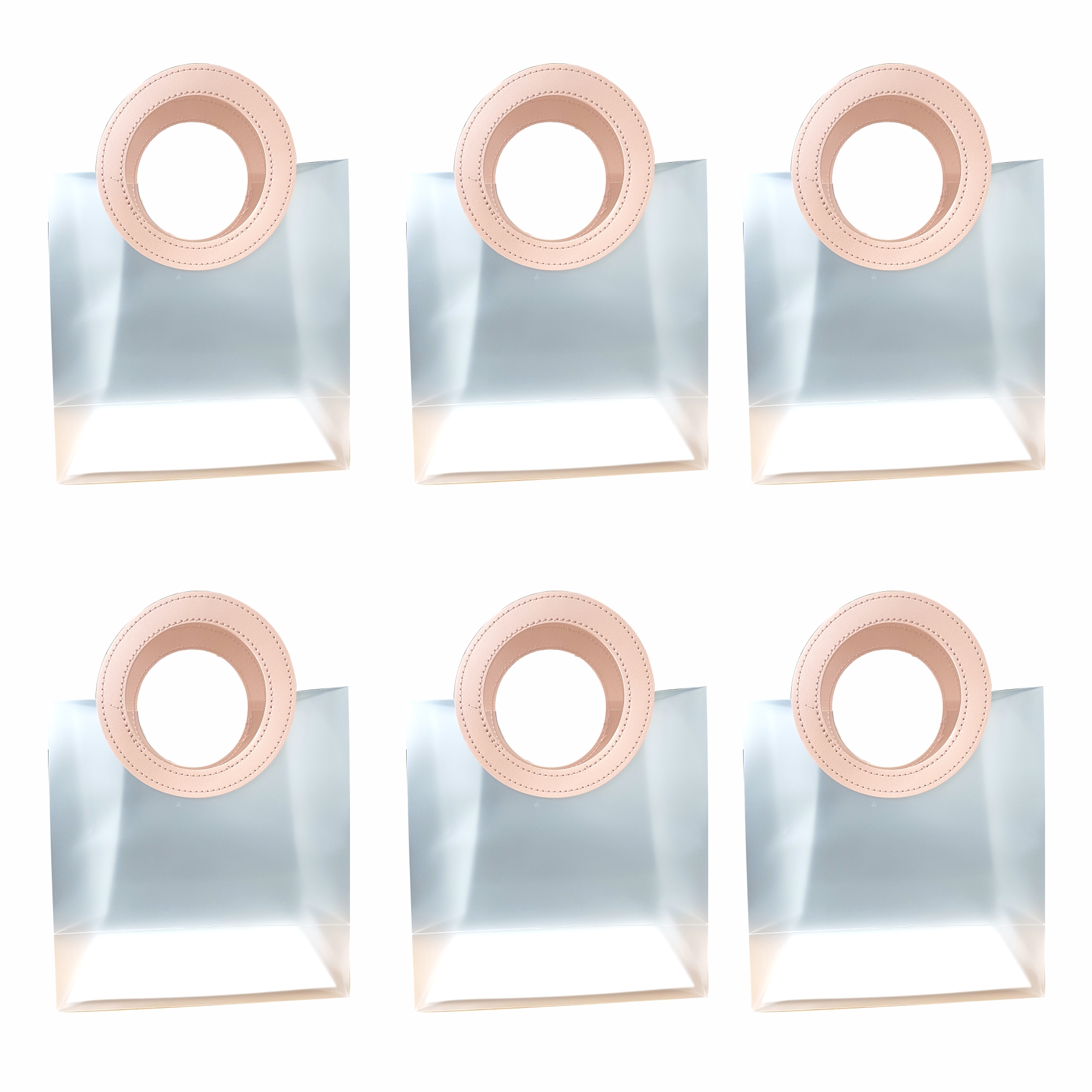 6pcs Transparent Gift Bags with Pink Handles | Light Weight Clear Gift Wrap Bags for Bridal Party, Baby Shower, Wedding Return Gifts, Birthday Party, Valentine, Bachelorette, Shopping Bags