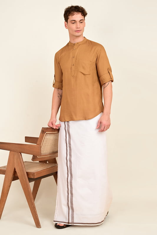 Men's Embroidered Short Kurta