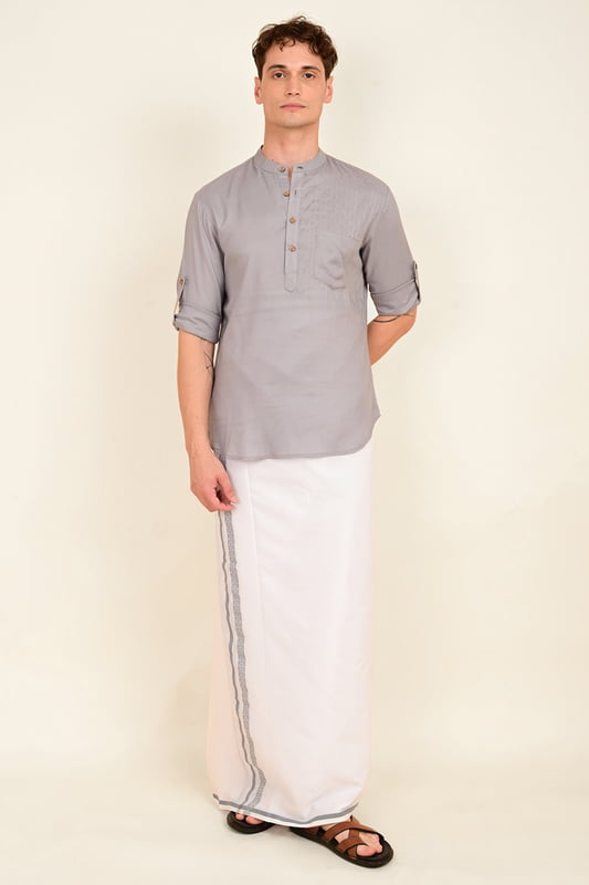 Men's Embroidered Short Kurta