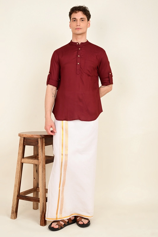 Men's Embroidered Short Kurta