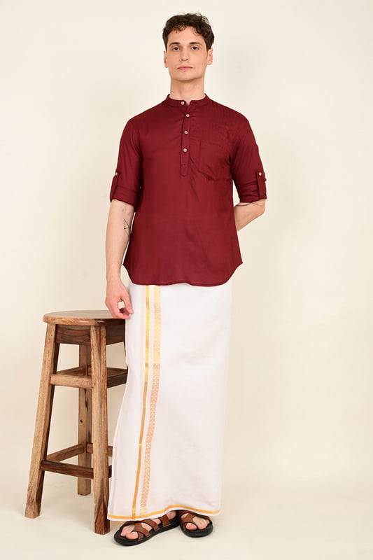Men's Embroidered Short Kurta