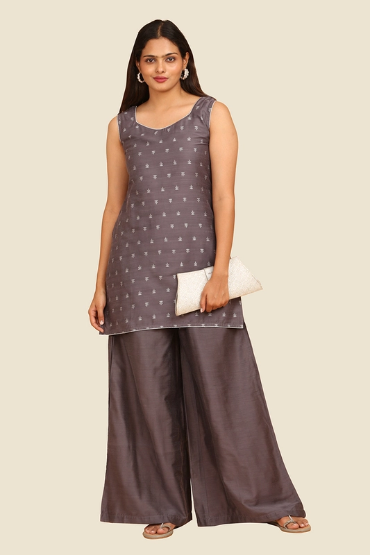 Women's Sleeveless Jacquard Short Kurta
