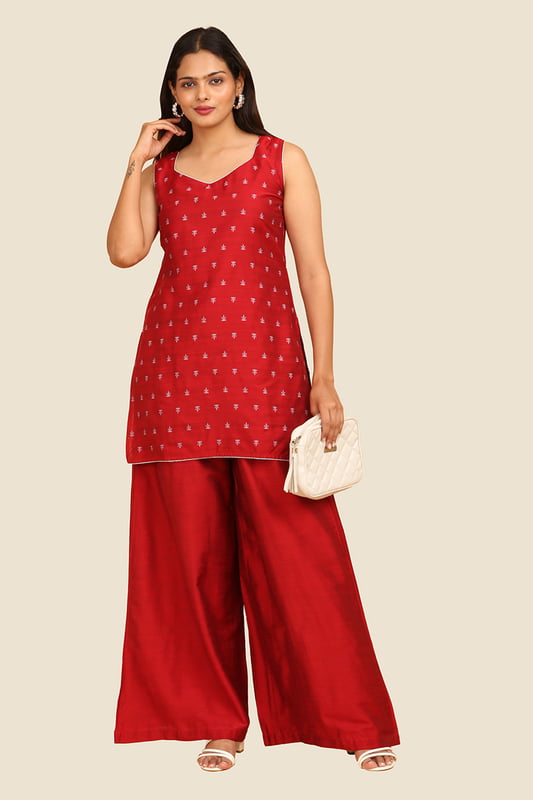Women's Sleeveless Jacquard Short Kurta