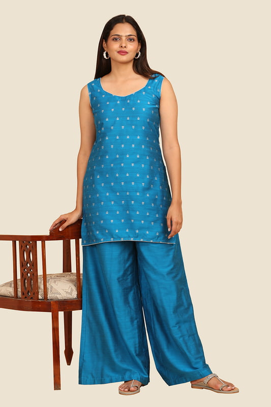 Women's Sleeveless Jacquard Short Kurta