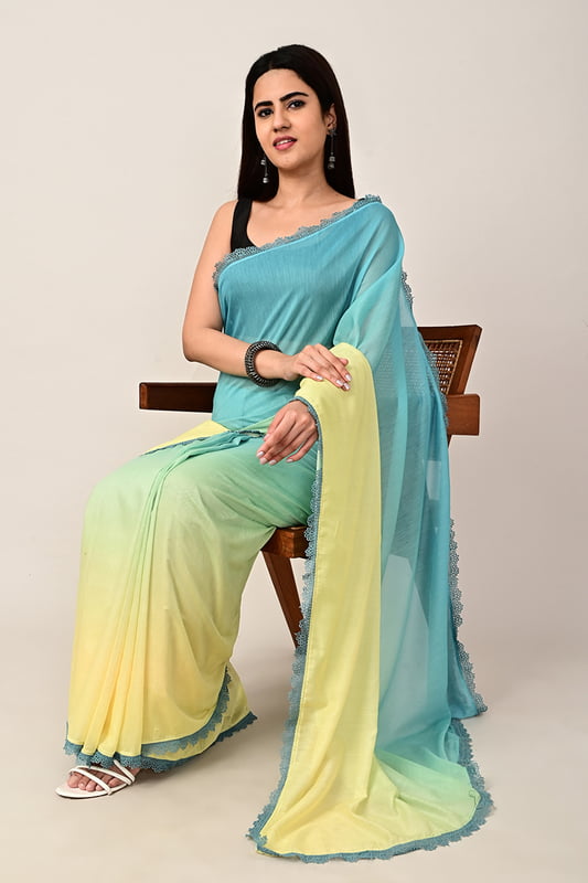 Women's Coastal Ombre Saree - Tealscape