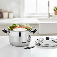 Express Stainless Steel Manual Rice Cooker with Steamer Basket Cooks up to