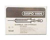 HMD Dispo Van Syringe with Needle 10ml | Sterile Disposable Luer Slip Syringe | Box of 100