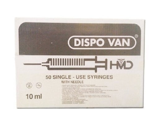 HMD Dispo Van Syringe with Needle 10ml | Sterile Disposable Luer Slip Syringe | Box of 100