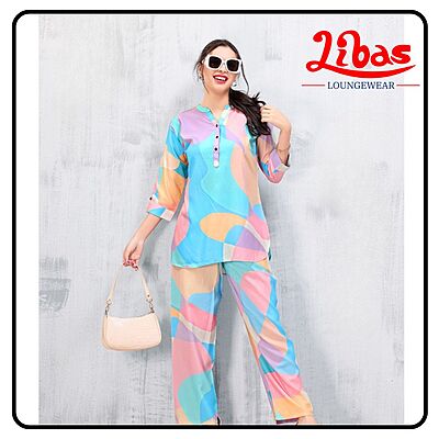 Soft Mauve Elegance Top Bottom Hosiery Cotton Women Night Suit From Libas Loungewear- FPS147