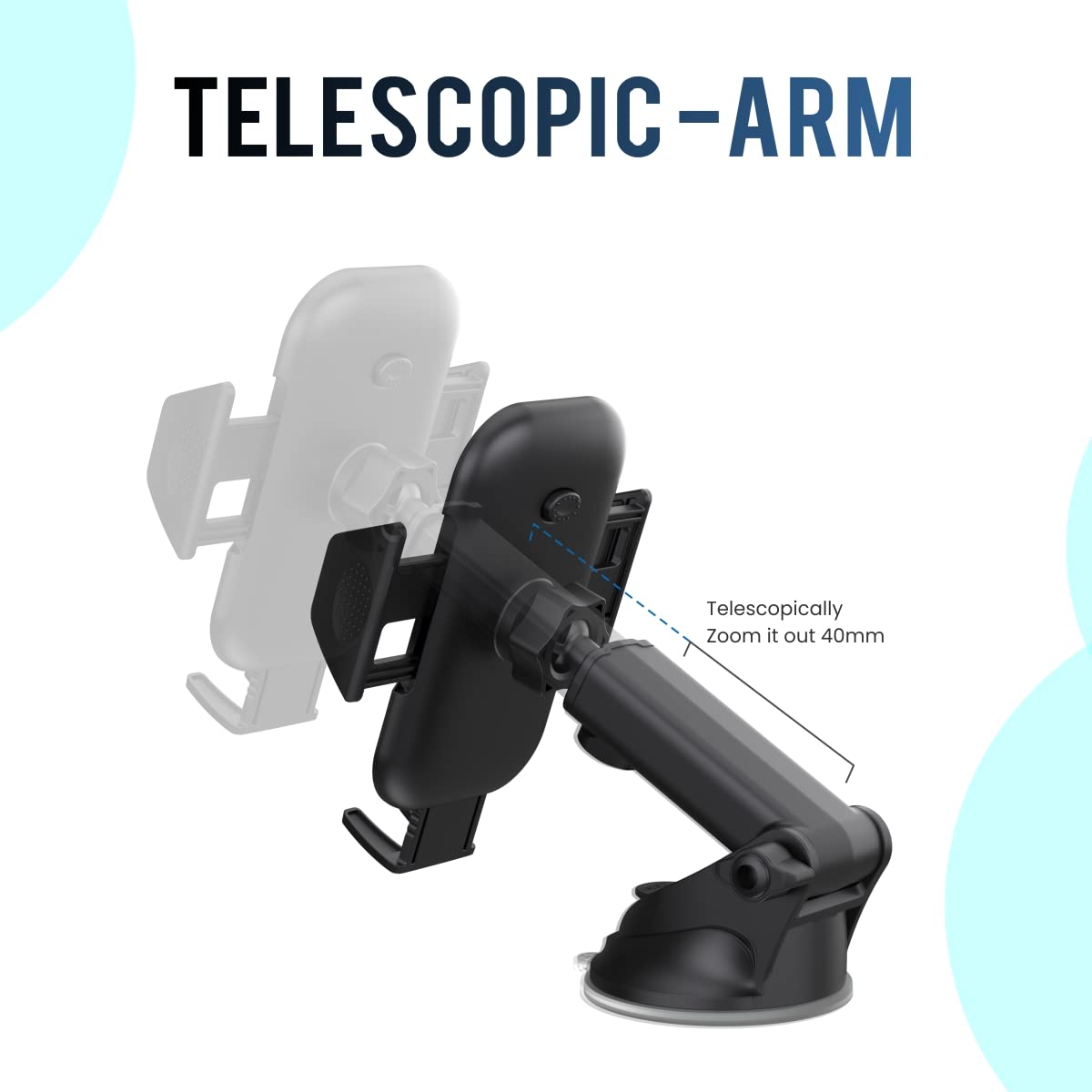 Portronics Clamp M Car Mobile Holder with 360° Rotational, Strong Suction Cup, One Click Release Button Compatible with 4 to 6 inch Devices(Black) Portronics Clamp M Car Mobile Holder with 360° Rotational, Strong Suction Cup, One Click Release Button Compatible with 4 to 6 inch Devices(Black)