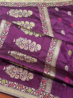 Deep Aubergine Kadwa Banarasi Saree in Pure Katan Silk with Zari, Meenakari & Kadwa Buta Border