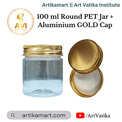 100 ml Round PET Jar + Aluminium GOLD Cap 100 ml Round PET Jar + Aluminium GOLD Cap