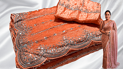 Diwali Special Space Full Stone Work Saree - Orange Diwali Special Space Full Stone Work Saree - Orange