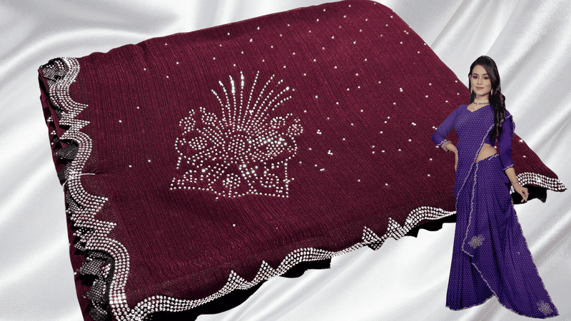 Samiksha Chiffon Stone Work Saree - Brown Red