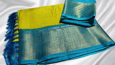 Shanti Pattu Gold Fany Silk Saree - Leaf & Turquoise Shanti Pattu Gold Fany Silk Saree - Leaf & Turquoise