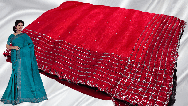 Sparkle Space Silk Stone Work Saree - Rani Pink