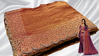 Space Silk Cut Stone Work Designer Saree - Gold Onion Pink