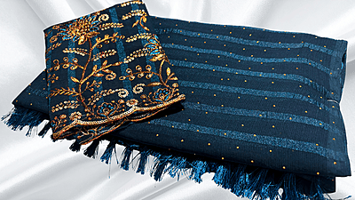 Solo Popcorn Gold Designer Saree - Ramar Blue Solo Popcorn Gold Designer Saree - Ramar Blue