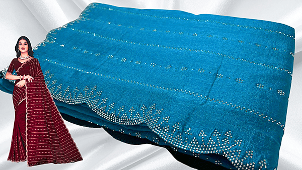Maharani Stone Work Saree - Aqua Blue