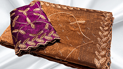 Super Hit Space Embroidery Stone Work Saree - Gold & Purple