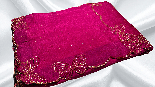 Butterfly Gold Stone Marble Saree - Rani Pink