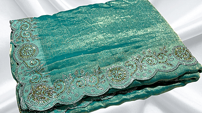 Blinkit Space Silk Stone Work Saree - Blueish Green