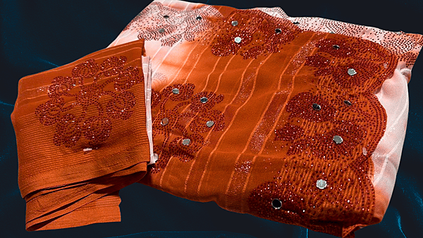 Sun Rose Aari Work Fancy Saree - Orange