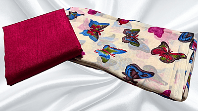 Soft Poonam Chiffon Saree - Rani Pink Butterfly Soft Poonam Chiffon Saree - Rani Pink Butterfly