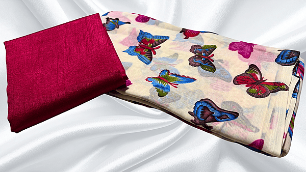 Soft Poonam Chiffon Saree - Rani Pink Butterfly