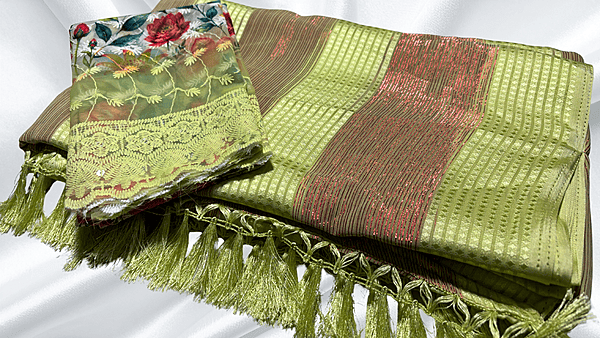 Red Chilli Foreign Style Saree - Lemon Green