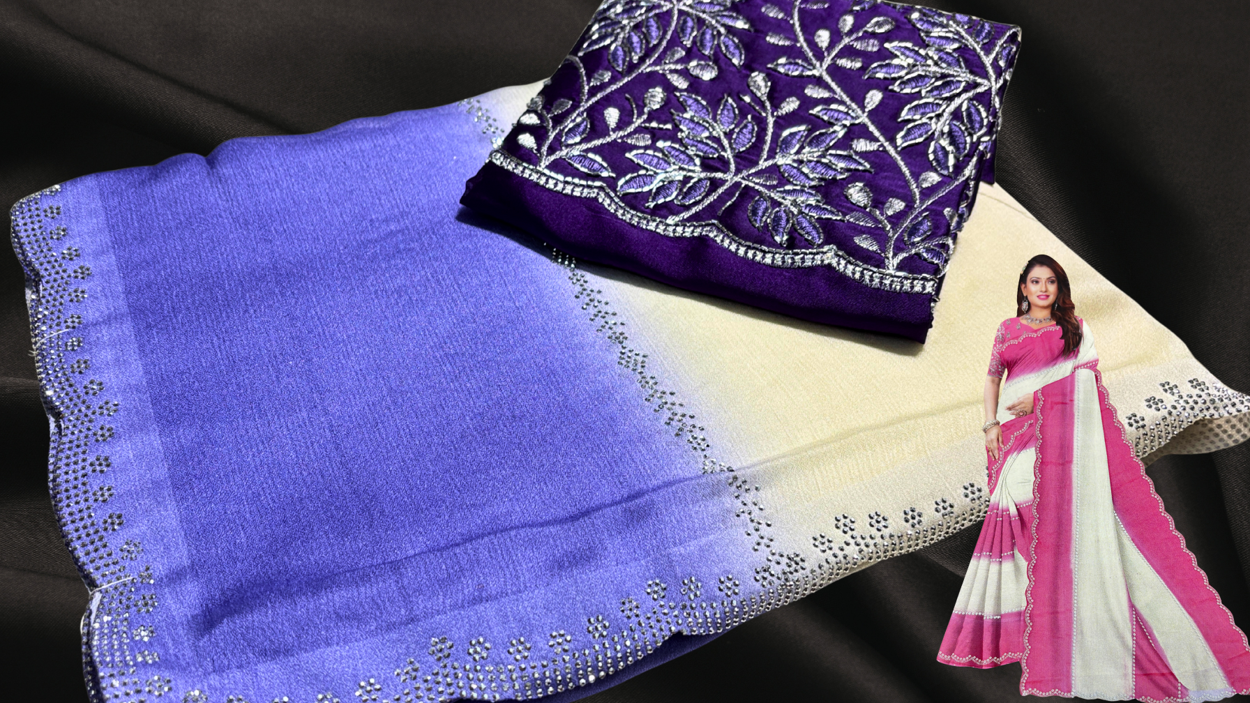 New Launch Marble Stone Work Saree - Violet