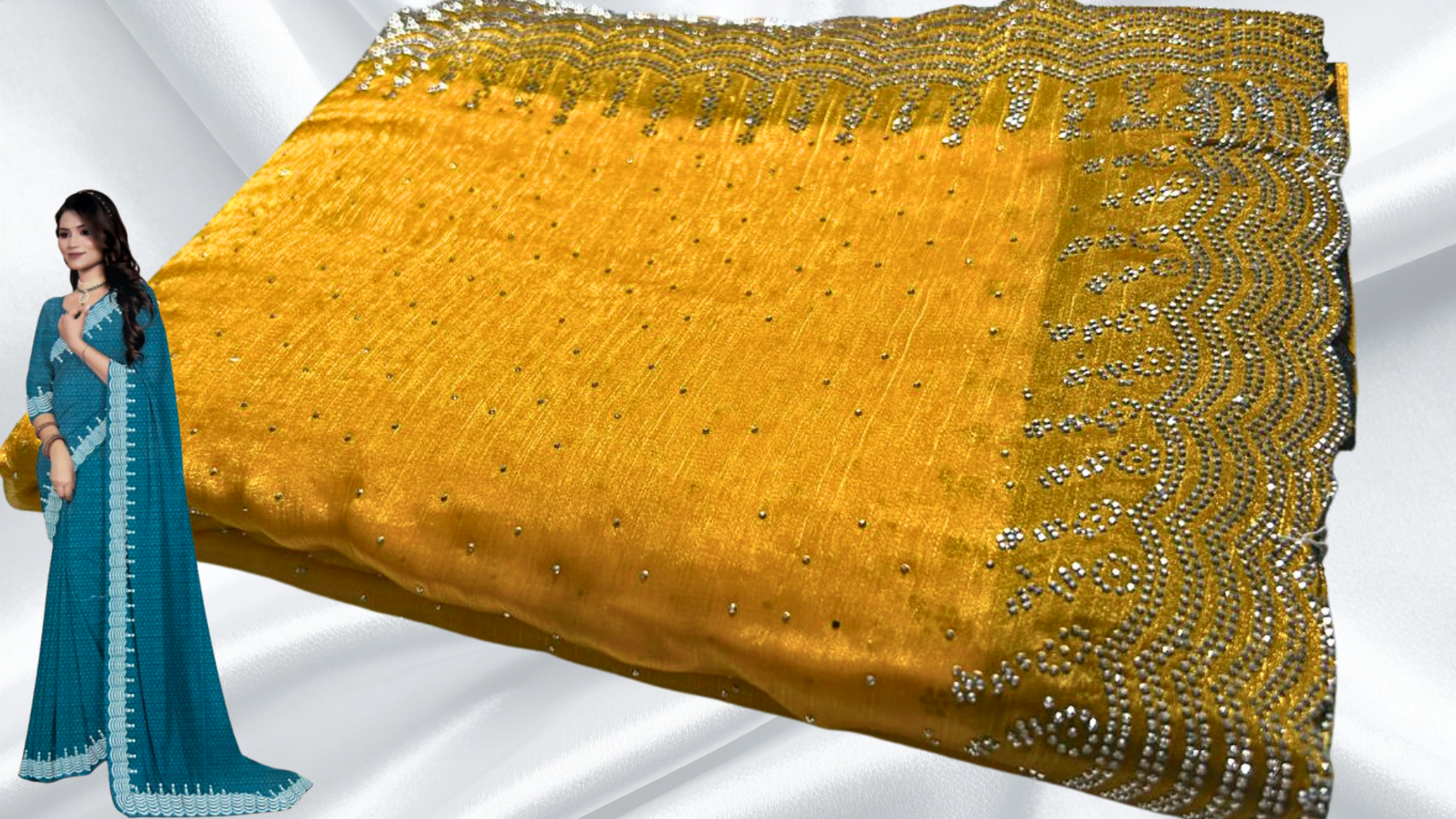 Rahita Stone Work Space Silk Saree - Yellow