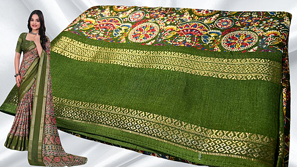 Lajwanti Binny Silk Retta Patta Saree - Green