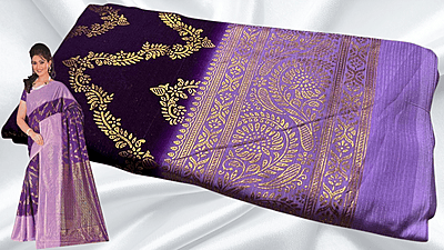 Necklace Goild Foil Dual Color Saree - Purple & Lavendar