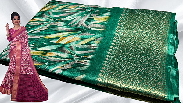 Silkina Dola Silk Jari Saree - Bottle Green