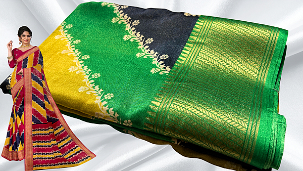 Dola Silk Gold Jari 3 Layer Saree - Green