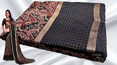 Avtar Binny Silk Manga Style Saree - Black Avtar Binny Silk Manga Style Saree - Black