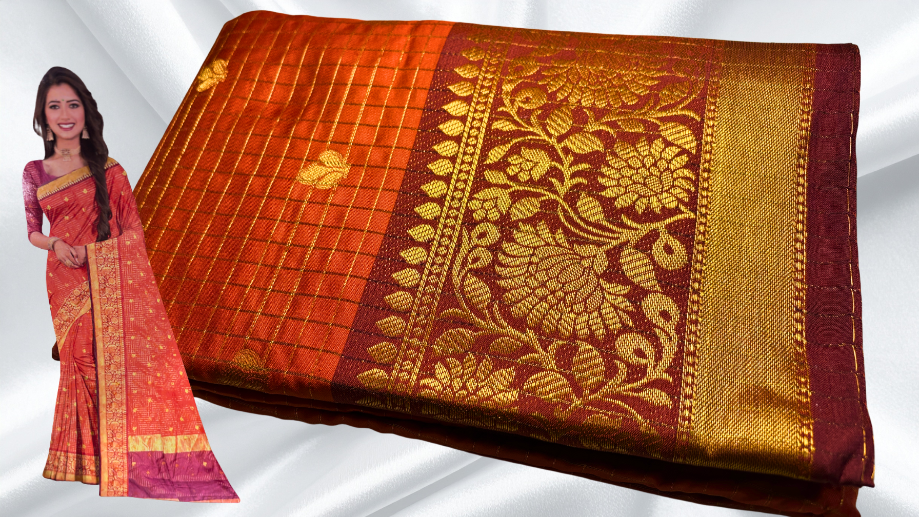 Rudra Rusty Orange Silk Saree Rudra Rusty Orange Silk Saree