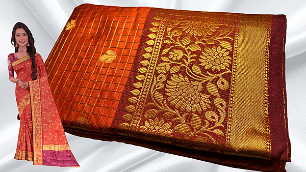 Rudra Rusty Orange Silk Saree