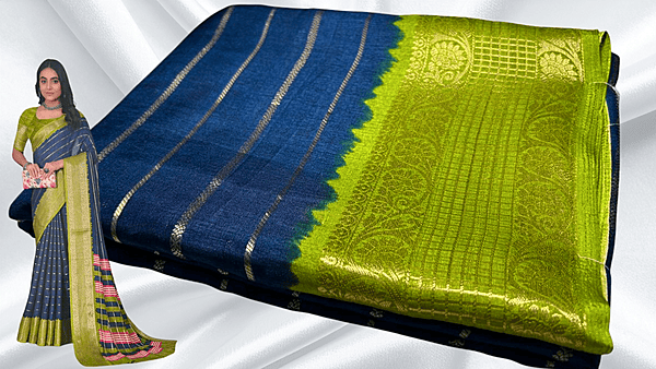 Suryamukhi Binny Silk Jari Dual Saree - Navy